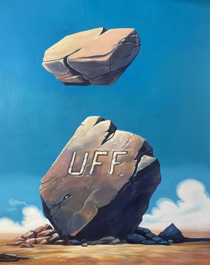 Oil Painting &#39;uff&#39; of a rock falling by laura Alich