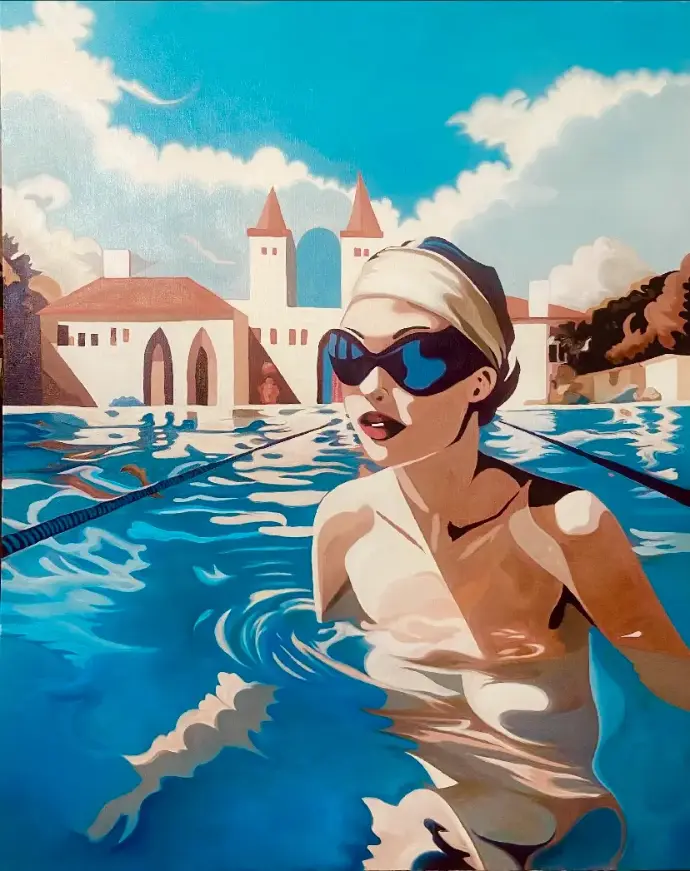 Swim Team Series &#39;Ancient City&#39; oil painting by Laura Alich