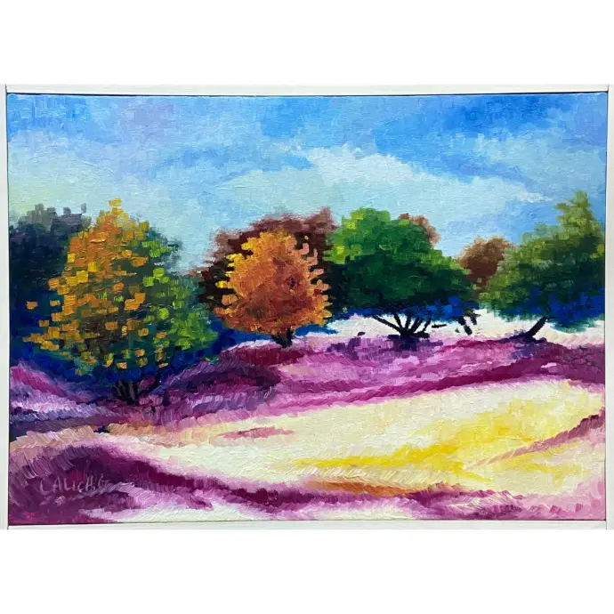 Pixel pink landscape oil painting by Laura Alich